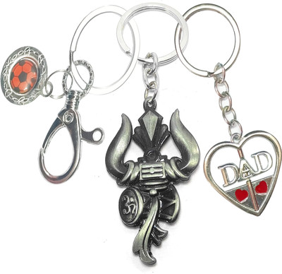 KV Fashion Grey Lord Shiva Trishul Rudraksha Bead & DAD Rotating Double Sided 01 & Hook Key Chain
