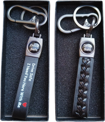 JNV Drive Safe I Need You here with me Black Leather | Pack Of 2 | Key Chain