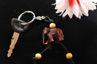 KC PRODUCTS Original Red Sandalwood Elephant Key chain down trunk 1 inch Key Chain