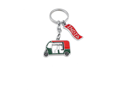 Rolimoli Stainless steel Green Auto Rickshaw With Red India Name Keychain | Keyring Key Chain