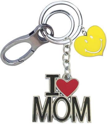 HANDSOME ISK Elegant Design I Love Mom With Smiley Heart Locking Lock Key Chain