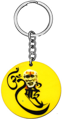 AFH Om Sai Ram Round Wooden Keychain for Men and Women Key Chain