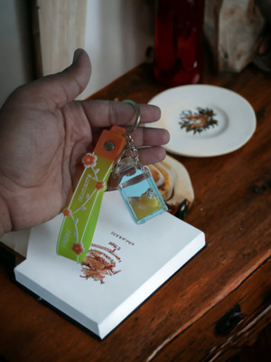 VSS Water Glitter Square Jar Glass keychain with Strap for girls and women - Yellow Key Chain