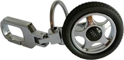 GiftyLuxe Spinning Tyre Rotary Audi Wheel Locking Metal Premium Keychain for All SUV Car Key Chain