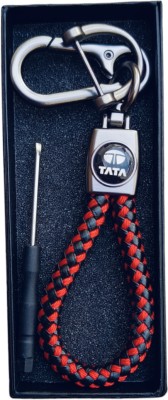 JNV Handwoven Leather Thread Keychain Compatible With Tata Car (Black And Red) Key Chain