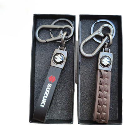 JNV Brown Leather Keychain Compatible With SUZUKI Swift | Breeza Car | Pack Of 2 Key Chain