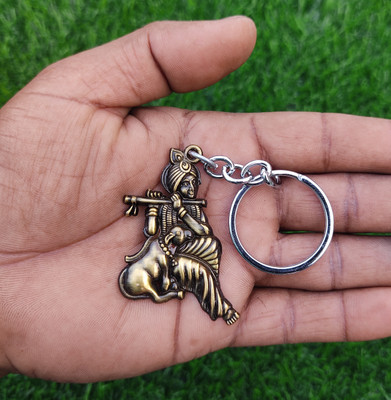 Basukiya Krishna With Cow Car, Bike, Bicycle Key Chain For Men And Women Key Chain