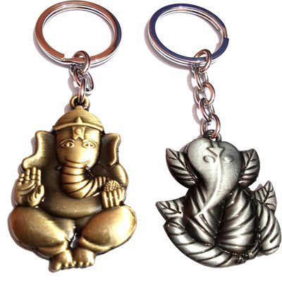 MISMIL Full Metal Ganesh keychain front and back side Ganesh design Key Chain