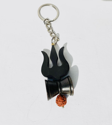 ANAWARIYAS Black Ebony wood Trishool Damru Keychain 94 Key Chain
