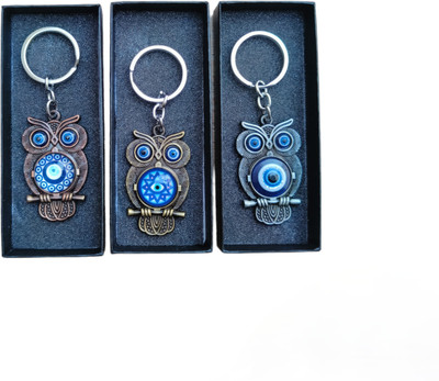 MYV Combo Of Evil Eye Owl for Good Luck Charm Metallic Keychain for Car (Pack of 3) Key Chain