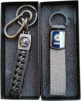 JNV Black And Grey Leather Keychain Compatible With YAMAHA Bikes(Pack Of 2) Key Chain