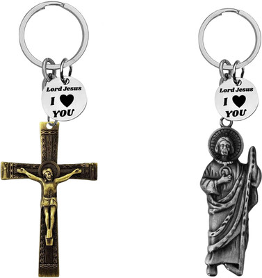 The Men Gift Jesus cross & Saint Jude Keychains with ‘Lord Jesus I Love You’ Charm Com666-658 Key Chain