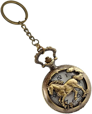 BBG FK_Running Horse Vintage Pocket Watch Key Chain Transparent Horse Pocket Watch Key Chain