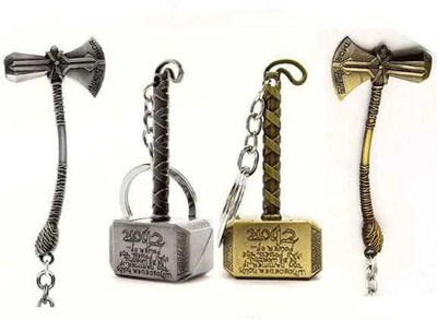 FLAMBE New_Combo of silver hammer,silver thor ,golden thor,golden hammer keychain Key Chain