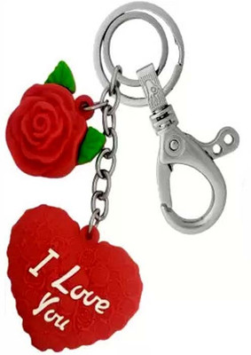 Meeko.com Hook With Red Rose Red Heart ( I Love You ) PVC Rubber Key Chain Key Chain