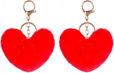 VIHANIX LIFESTYLE Fluffy Pompom Heart Keychains | BY VIHANIX LOVE- BOX Heart Keyring Red Key Chain