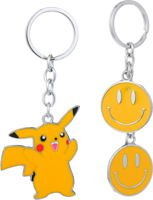 twilight shine Vibrant Yellow Pikachu and Double Smiley Face Key Chain
