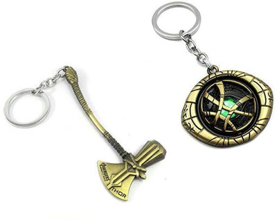 ZYZTA Metal Golden Thor Axe & Golden Rotating Doctor strange Eye key chains Pack of 2 Key Chain