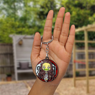 Daiyamondo Anime-Inspired Charm for Demon Slayer Lover Fans Nezuko Rotating Metal key Ring Key Chain