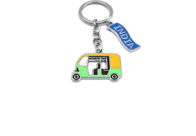 Rolimoli Stainless steel Green Auto Rickshaw With Blue India Name Keychain | Keyring Key Chain