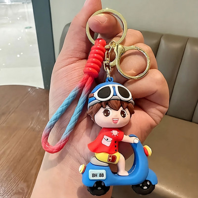 Classic Quirk Cute Boy Riding Bike Silicone 3D Key Chain with Charm & Metal Hook, Key Ring Key Chain