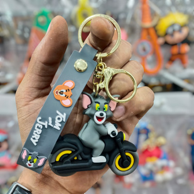 Tiny Tim Cute Cartoon Tom Riding Bike Silicone 3D Keychain with Charm Hook Keyring Key Chain