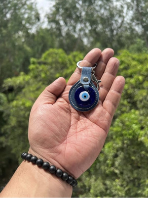 Auto Emporium Hub Dark Blue Stone With Leather Evil Eye Keychain Key Chain