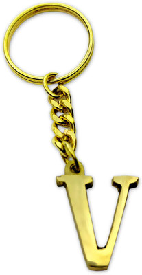 swagtreg V Alphabet Keychain | Stylish Golden Brass/Pital Letter Keyring for Keys & Bags Key Chain