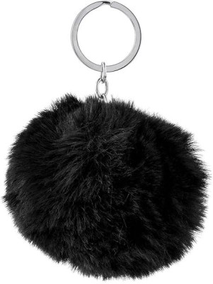 Tej Gifts Fluffy Faux Fur Pom Pom Key Ring for Girls Bag,Scooty Keys,Car Hanging-(Black) Key Chain