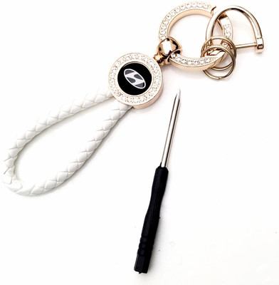 ADOREAL Hyundai Keychain And Keyring White Rope Golden Ring Key Chain