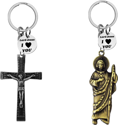 The Men Gift Jesus cross & Saint Jude Keychains with ‘Lord Jesus I Love You’ Charm Com667-657 Key Chain