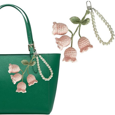 Snowys Shop Snowy's Shop Handmade Crochet Tulip Bag Charm with Pearl Chain | Gift for Girls Key Chain