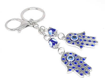 HiyaaV Turkish Evil Eye Hamsa Fatima Hand Metal Keychain For Bike Car Men Women Key Chain