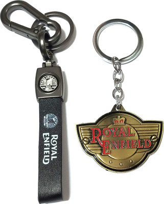 Meeko.com Royal Enfield leather with metal Keychain for bike & car 01 Key Chain