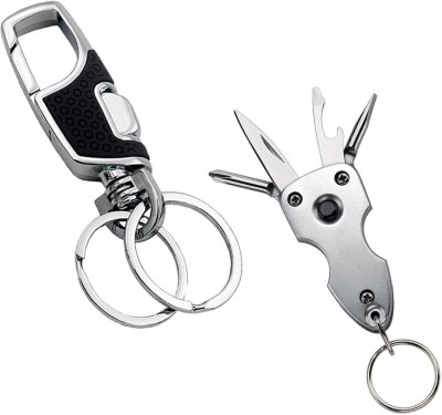 PINMORA Black Metal Hook with Silver Multi-Tool Keychain Key Chain