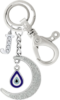 MGP FASHION Moon With Evil Eye Pendant Locking Hook Alphabet Stone J Key Chain