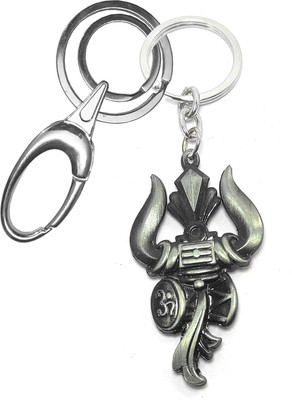 KV Fashion Lord Shiva Trishul Rudraksha Bead Damru With Hook Metal Keychain Key Chain
