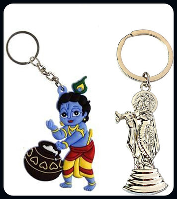 Meeko.com Metal krishna and blue rubber Matka krishna-A Key Chain