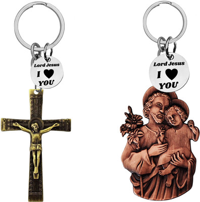 The Men Gift Jesus cross and Saint Joseph with Child Jesus Keychains Com666-635 Key Chain