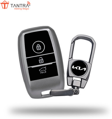 SIAGO TPU Key Cover and Metal Keychain Compatible for Kia Sonet | Carens | 3 Button Key Chain