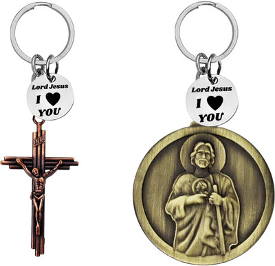 M Men Style Jesus cross & Saint Keychains with ‘Lord Jesus I Love You’ Charm Com668-630 Key Chain