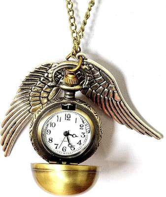 Trunkin Unisex Metal Golden Snitch Ball With Wings Round Dial Analogue Pocket Watch Key Chain