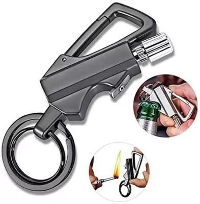ASTOUND Keychain Multitool with Flint Metal Matchstick Fire Starter Pocket Lighter(Black)