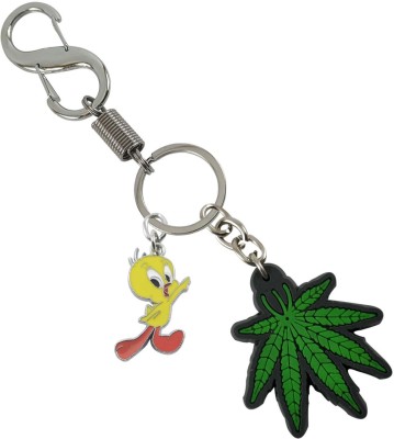 SHOKY LOOKS Green Leaf In Rubber With Tweety Chrome Finishing Locking Lock Good Quality Locking Carabiner(Silver)