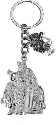 AFH Lord Krishna with Cow Silver Lucky Peacock Charm Key Chain for Men and Women Key Chain