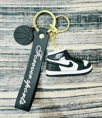 SHRI JI PVC Rubber Nike Jordan Shoe Keychain with Strap Black Key Chain