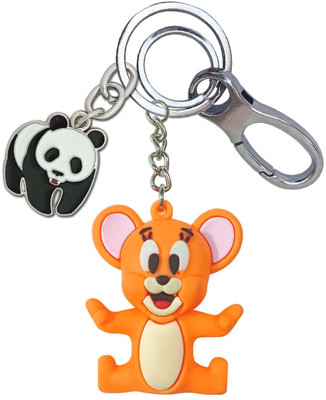 SHOKY LOOKS Premium Rubber Finished Jerry With Walking Panda Locking Lock Key Chain