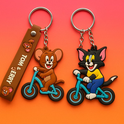 JTV Tom & Jerry Rubber Keychain Combo | Cartoon Keychain Set Key Chain