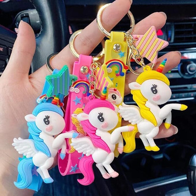 BBG NEW_Best Quality Rainbow Horse Unicorn combo set three keychains Key Chain