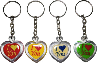 swagtreg Heart-Shaped 'I Love You' Plastic Keychain Pack of 4 – Multicolor For keys, Gift Key Chain